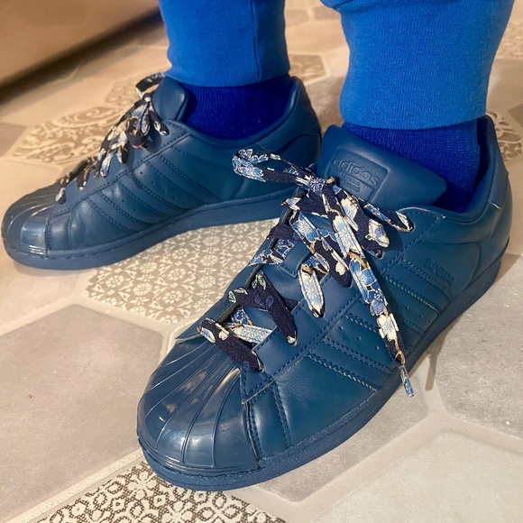 adidas Shoes - Adidas Superstar glossy toe blue sneakers, women’s 6.5